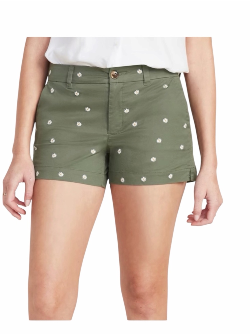Old Navy Olive Green Shorts with Daisy Floral Embroidery